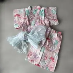 ベビー浴衣 90cm ピンク花柄 帯無し