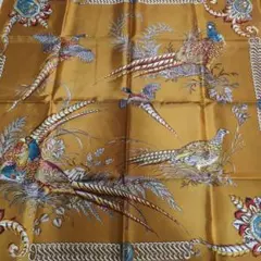 エルクライム ヴィンテージ ゴールド 鳥プリント スカーフ