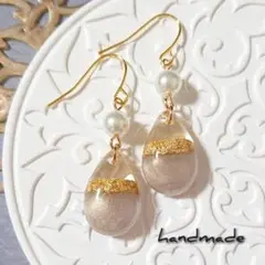 ≪309 パールグレージュ≫ハンドメイドレジンピアス 400円