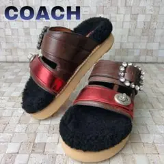 COACH コーチ レザー スリッポン サンダル ボア付き ジュエリー
