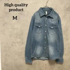 High quality product 長袖　デニムシャツ 洗い加工 M
