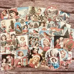 クリスマス　エフェメラカード65piece コラージュ　ラッピング　インテリア