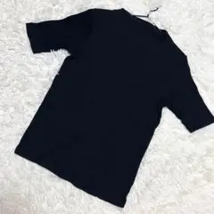 UNIQLO リブトップス　プルオーバー　　5分袖　ボトルネック　ブラック（L）