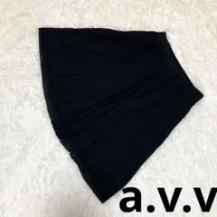 a.v.v アー・ヴェ・ヴェ(M)プリーツ ミモレ丈スカート 無地 ブラック 黒