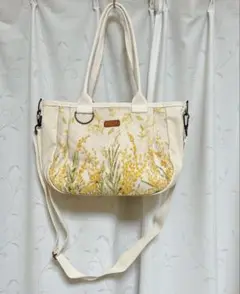 ミモザ 花柄 帆布 ショルダーバッグ