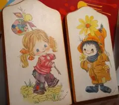 ビンテージ 昭和レトロ 木製 70s ART 壁掛け CHILDREN
