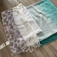 未使用品　花柄リーフ•柄ストール　2点セット