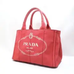 PRADA プラダ カナパ ハンドバッグ Mサイズ キャンバス レッド