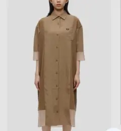 美品フレッドペリー　Sheer Knit Paneled Shirt Dress