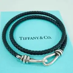 《美品》Tiffanyu0026Co. レザー ノット ダブル シルバー ブレスレット