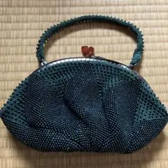 ビーズ装飾 深緑色 ハンドメイドバッグ