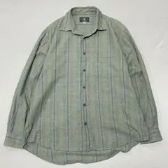 90s Vintage リネン L/S シャツ マルチストライプ レトロ