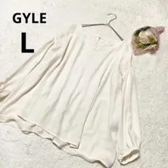 GYLE ガイル 長袖カットソー 白 無地 透け感 Vネック トップス/L