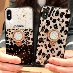﻿三色ヒョウ柄 iPhoneX/iphoneXS ケースリング付き