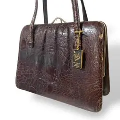 美品 ハンドバッグ 亀革 カメ革 タートルスキン エキゾチックレザー