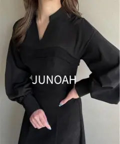 【新品未使用】ジュノア　シャツドッキングカルゼワンピース　ブラック　ロング丈