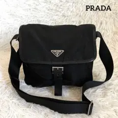 美品✨プラダ サコッシュ ショルダーバッグ 三角プレート ナイロン 黒 レザー