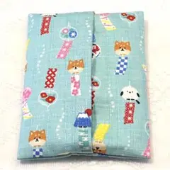 ハンドメイド　ポケットティッシュケース　風鈴　犬　シマエナガ　ミントブルー