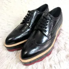 極美品✨プラダ ウィングチップ厚底ローファー プラットフォーム革靴 ビジネス37