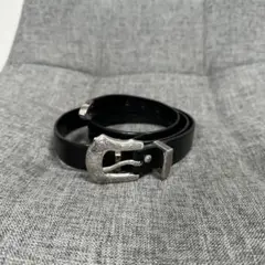 TOGA ウエスタンベルト レザー ナロー ブラック シルバーバックル
