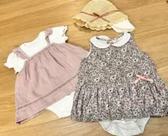 プティマイン　ブランシェス　夏服　半袖ロンパース　80cm 麦わら帽子セット
