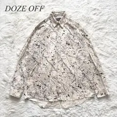 D7【DOZE OFF】シャツ　長袖　スプラッターデザイン　ベージュ　ニュアンス