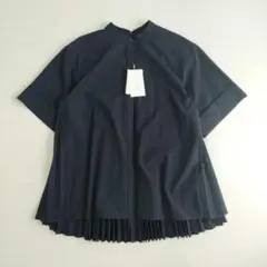 新品　UNITED ARROWS バックプリーツ 五分袖ブラウス　ネイビー