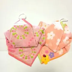 ウサギと花柄のループ付タオルセット