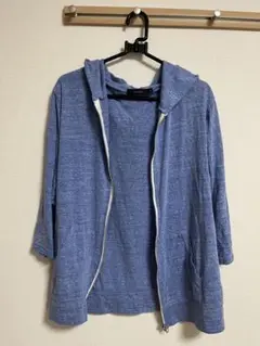 レイジブルー　七部袖　薄手ジップアップパーカー　ブルー　サイズL