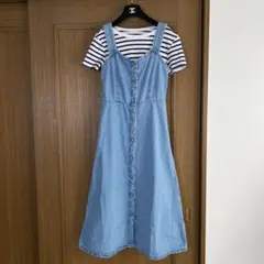 GU デニムジャンパースカート ボタン付きキャミワンピース ボーダーTシャツ　S