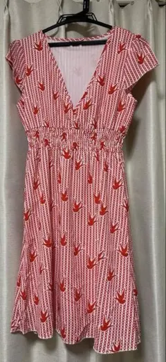【期間限定値下】ANONYME 鳥　プリント カシュクール　ワンピース　Sサイズ