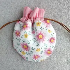 まんまるミニ巾着袋232　中ミニ　 横11cm　花柄　ピンク