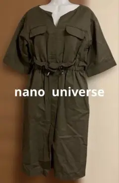 nano universe 半袖ひざ丈ワンピース オリーブ