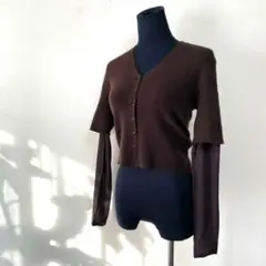 極上 ブルネロクチネリ 袖シースルー切替カシミヤニットカーディガン ブラウン