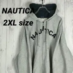 レア♪ NAUTICA ジップアップパーカー アーチロゴ 刺繍 太アーム 2XL