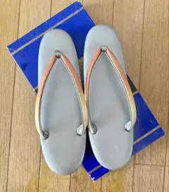 グレー オレンジ ストラップ付き 草履 和装 22〜23cm