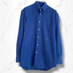 【from40】デニムライク長袖ドレスシャツワイシャツ　ブルー無地シンプル日本製