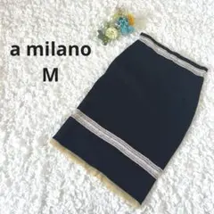 イタリア製　レース付き　ニットスカート　ひざ丈　タイト　ブラック　M 極美品