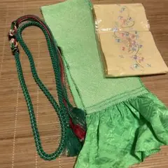美品 振袖用 帯揚げ 帯締め 半襟 3セット 着物 絞り グリーン 緑