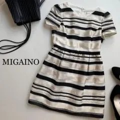 MIGAINO インポート ワンピース しましま 半袖 シアー ボーダー