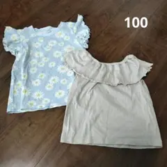 花柄Tシャツとフリルトップス 2枚セット 100cm