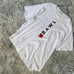BAWL イタリア製 アシンメトリーロゴプリントTシャツ ホワイト メンズM