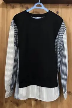 長袖　ブラウス　シャツ　Ｌ　ブラック　ストライプ