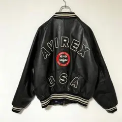 【状態良好】AVIREX スタジャン オールレザー 本革 大きめ 刺繍ワッペン