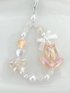 オレンジ〰︎︎ビーズストラップ 現品のみ 約13cm B379