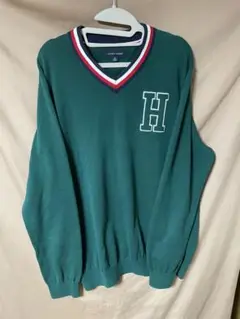 Tommy Hilfiger green big logo セーター XL