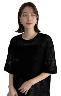 メッシュ　トップス　黒　M