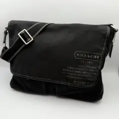 COACH　コーチ メッセンジャーバッグ　ロゴプリント　キャンバス × レザー