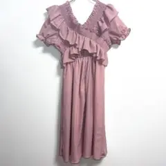 ✨良品✨ ティーアンドワークス M ワンピース フリル Vネック 春夏 ピンク