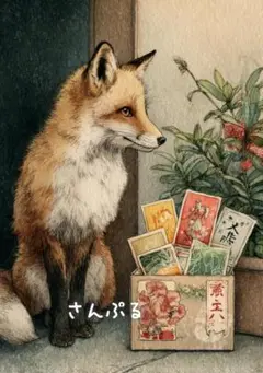 1291 オリジナル アニマルステッカー 動物 雑貨 待つ キツネ 4枚